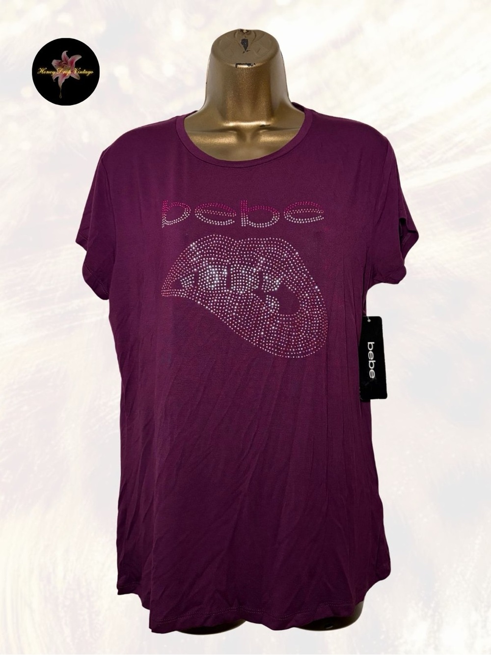 NWT Bebe Rhinestone Lip Graphic Tee